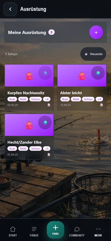 Echter Screenshot der Ansicht „Ausrüstung" in Petri-KI
