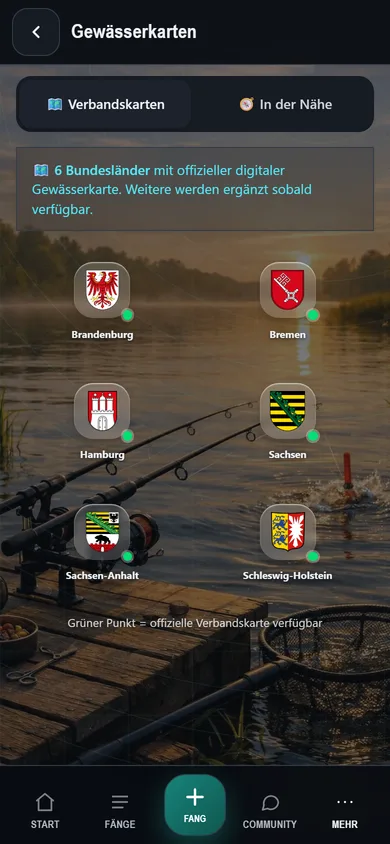 Echter Screenshot der Ansicht „Gewässerkarten" in Petri-KI